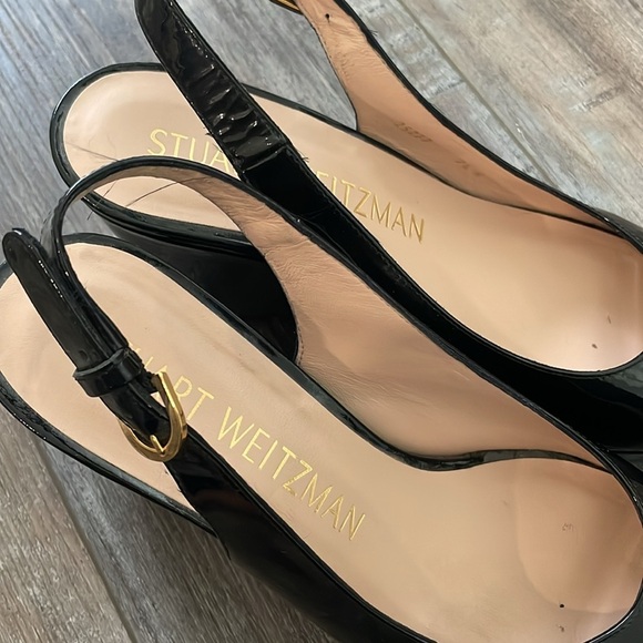 Stuart Weitzman Jean Black Patent Wedge 7.5 - Picture 3 of 10
